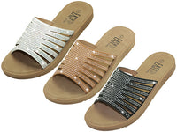 W2668L-A - Wholesale Women's Rhinestone Sandals (3-Color Assortment: Black, Brown & White)