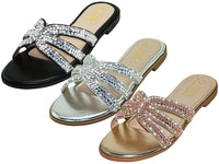 W2777L-A - Wholesale Women's "Easy USA" Rhinestone Upper Slides Sandals