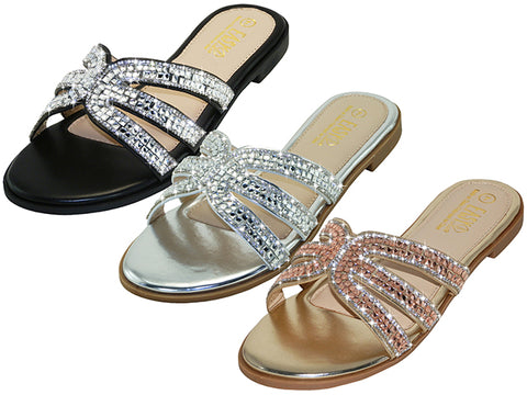 W2777L-A - Wholesale Women's "Easy USA" Rhinestone Upper Slides Sandals