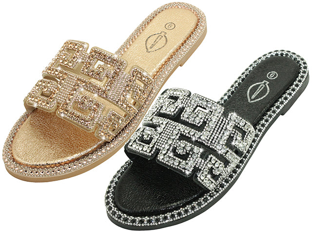 W2998L-A - Wholesale Women's Rhinestone Slide Sandals (Assortment: Black & Rose Gold)