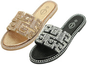W2998L-A - Wholesale Women's Rhinestone Slide Sandals (Assortment: Black & Rose Gold)