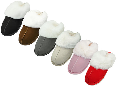 W3120L-A - Wholesale Women's Microfiber Faux Fur Scuff Open Back Soft House Slippers