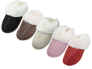 W3120L-A - Wholesale Women's Microfiber Faux Fur Scuff Open Back Soft House Slippers