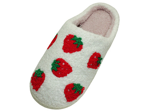 W3170L-A - Wholesale Women's Cotton Terry Upper with Strawberry Embroidery on Off white Color Upper