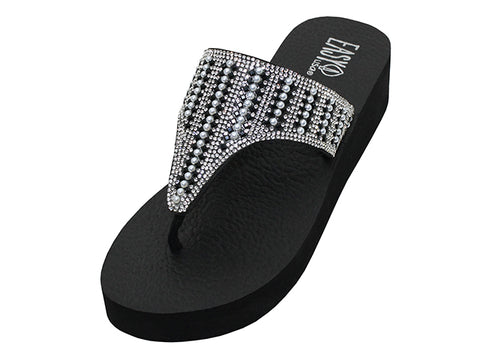 W388L - Women's "Easy USA" Rhinestone Upper Wedge Eva Sandals