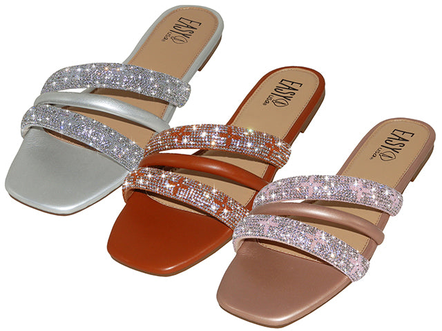 W3999L-A - Wholesale Women's "Easy USA" Rhinestone Upper Slides Sandals