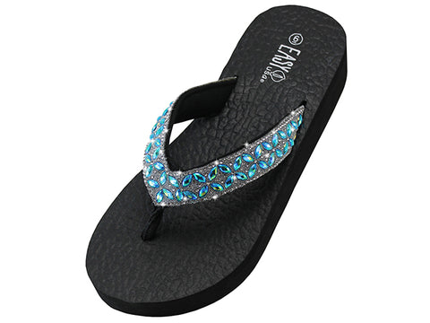 W477L - Wholesale Women's Rhinestone Sandals (Blue)