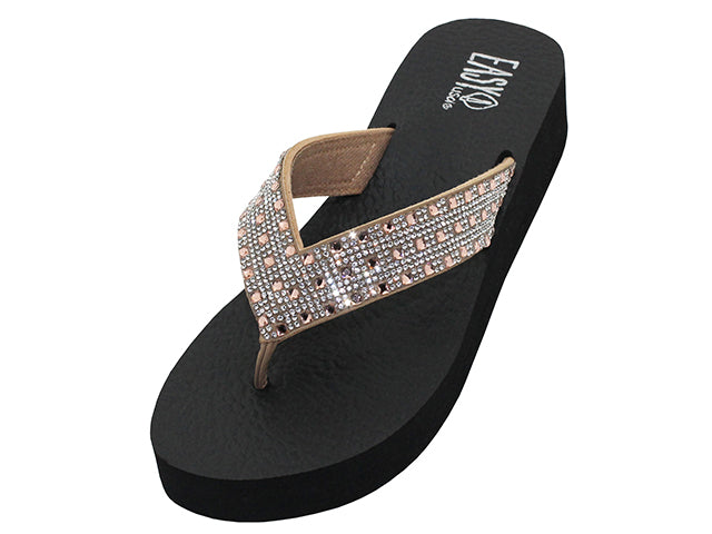W488L-RG - Wholesale Women's "Easy USA" Rhinestone Upper Wedge Comfortable Eva Sandals