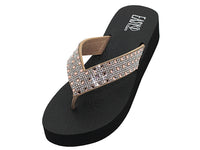W488L-RG - Wholesale Women's "Easy USA" Rhinestone Upper Wedge Comfortable Eva Sandals