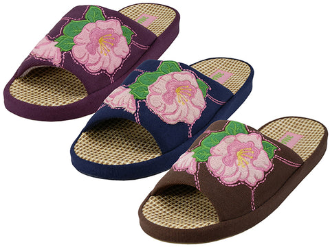 W5180-A - Wholesale Women's Cloth Flower Embroidery Upper Open toe House Slippers