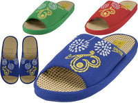 W5190-A - Wholesale Women Cloth Open Toe Flower Embroidery Upper House Slippers