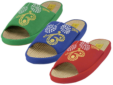 W5190-A - Wholesale Women Cloth Open Toe Flower Embroidery Upper House Slippers