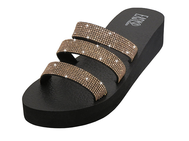 W522L-RG - Wholesale Women's "Easy USA" Rhinestone Upper Wedge Sandals