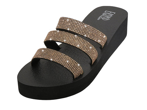 W522L-RG - Wholesale Women's "Easy USA" Rhinestone Upper Wedge Sandals