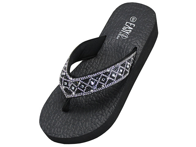 W577L-BS - Wholesale Women's Rhinestone Sandals (Black-Silver)