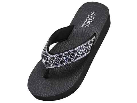 W577L-BS - Wholesale Women's Rhinestone Sandals (Black-Silver)
