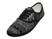 W6202 - Wholesale Women's "Easy USA" Canvas Aztec Printed Black/White Printed Lace Up shoe