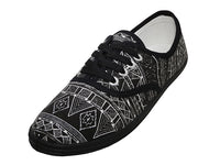 W6202 - Wholesale Women's "Easy USA" Canvas Aztec Printed Black/White Printed Lace Up shoe