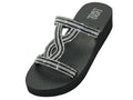 W633L - Women's "Easy USA" Rhinestone Upper Wedge Sandals Black/Silver (W633L-BS) W633L-BS-5TO10