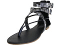 W6400L-B - Wholesale Women's "Easy USA" Gladiator Cross Strap Thong Sandals Black (W6400L-B) W6400L-B-5TO10