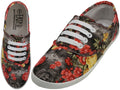 W6503 - Wholesale Women's "Easy USA" Casual Canvas Lace Up Shoes Black Rose Printed (W6503) W6503-5TO10