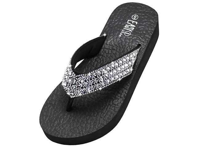 W677L-S - Wholesale Women's Rhinestone Sandals (Silver)