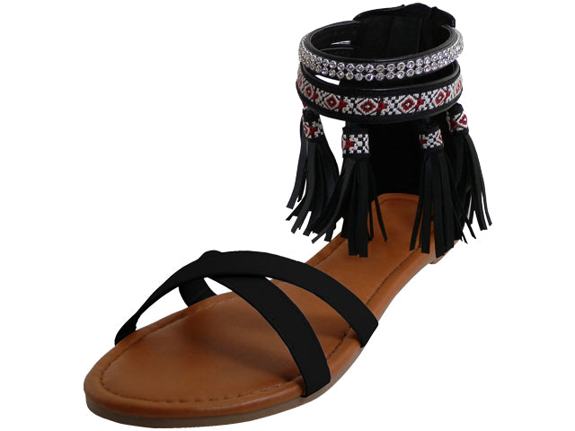 W7102L - Women's "Easy USA" Criss Cross Tassels Sandals