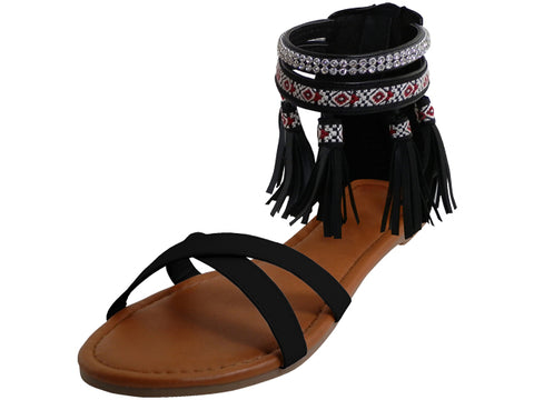 W7102L - Women's "Easy USA" Criss Cross Tassels Sandals