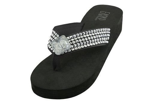 W755L-BB - Wholesale Women's "Easy USA" Wedge Rhinestone Upper Thong Sandals