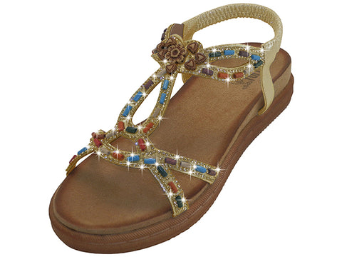 W7887L - Women's "Easy USA" Beaded Rhinestone Upper Sandals