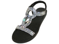 W7903L - Women's "Easy USA" Rhinestone Upper Comfortable Sandals Black (W7903L-B) W7903L-B-6TO11
