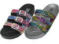 W8228L-A - Wholesale Women's " Easy USA " Rainbow Rhinestone 3 strap With Buckle Upper Sandals Assorted - Rainbow Rhinestone (Black & Silver (W8228L-A) W8228L-A-5TO10