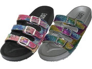 W8228L-A - Wholesale Women's " Easy USA " Rainbow Rhinestone 3 strap With Buckle Upper Sandals