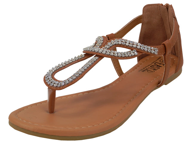 W8701L-T - Wholesale Women's "Easy USA" Rhinestone Upper Comfortable Thong Sandals