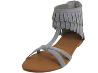 W8800L - Women's "Easy USA" Suede Cross Strap Fringe Sandals