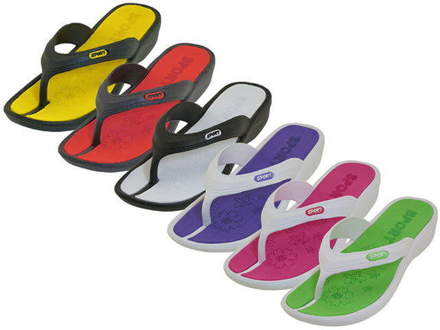 W8830L-A - Wholesale Women's "Easy USA" Soft Comfortable 2 Tone Color Mid-Heel Rubber Thong Sandal
