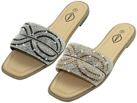 W8833L-A - Wholesale Women's Rhinestone Sandals (2-Color Assortment: Black-Silver & Rose-Gold)