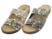 W9119L-A - Wholesale Women's "Easy USA" Beaded Rhinestones Double Buckle Slide Sandals
