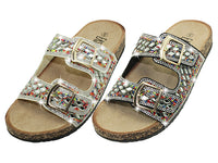 W9119L-A - Wholesale Women's "Easy USA" Beaded Rhinestones Double Buckle Slide Sandals