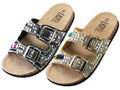W9229L-A - Wholesale Women's 2-Buckle Slide Sandals (Black & Beige Multi Stone) Black & Beige Multi Stone (W9229L-A) W9229L-A-5TO10