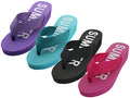 W9339L - Women's "Easy USA" Fabric Upper 1½" Wedge Thong Sandals Assorted - Black, Blue, Pink & Purple (W9339L-A) W9339L-A-5TO10