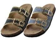 W9449L-A - Wholesale Women's 2-Buckle Slide Sandals (Black & Blue)