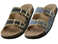 W9449L-A - Wholesale Women's 2-Buckle Slide Sandals (Black & Blue)