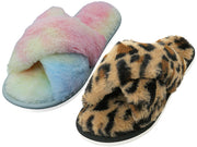 Z8118L-A - Wholesale Women's "Easy USA" X-Cross Soft Fuzzy Plush Upper House Slippers