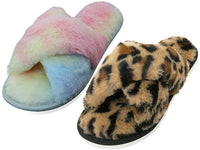 Z8118L-A - Wholesale Women's "Easy USA" X-Cross Soft Fuzzy Plush Upper House Slippers