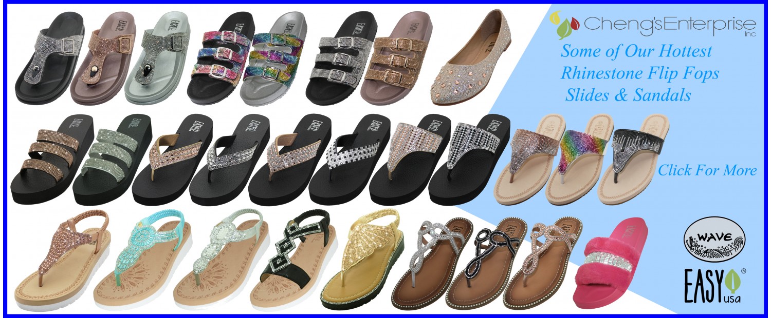 Rhinestone Flip Flops, Slides & Sandals