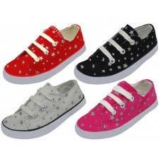 BB647 - Wholesale Toddler's Lace Up  Star Printed Canvas Shoes (*Asst. Black, White, Red & Pink) 