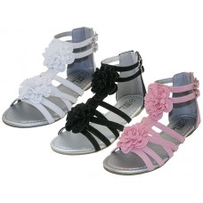 G905Y-A - Wholesale Youth's "Easy USA" Silk Flower Top with Metallic Insole Gladiator Sandals (Asst. White, Black & Pink) *Last 2 Case