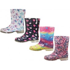 RB-44 - Wholesale Youth's "Easy USA" Super Soft Printed Rubber Rain Boots (*4 Assorted Prints. Star, Unicorn, Hearts & Butterfly)