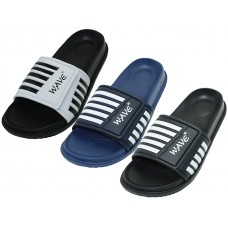 S2060-B - Wholesale Big Boy's "Easy USA" Velcro Upper with Black/White Stripe Upper Slide Sandal (*Asst: Black/White, Navy/White & White/Black)